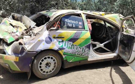 PHOTOS: Kenya’s Rally driver Nikhil Sachania rolls his rally car in Kedong, all safe together with Navigator out of 2024 WRC Safari Rally.