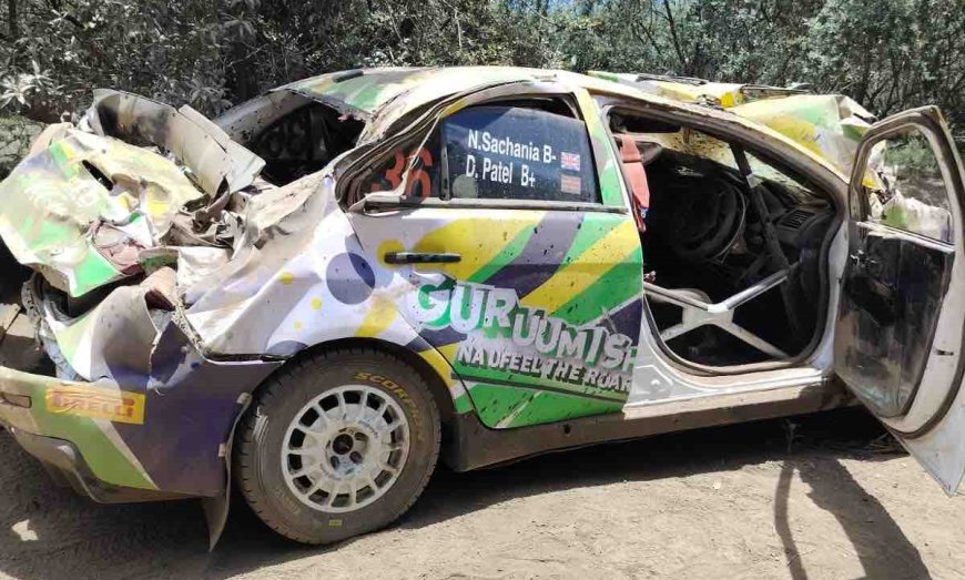 PHOTOS: Kenya’s Rally driver Nikhil Sachania rolls his rally car in Kedong, all safe together with Navigator out of 2024 WRC Safari Rally.