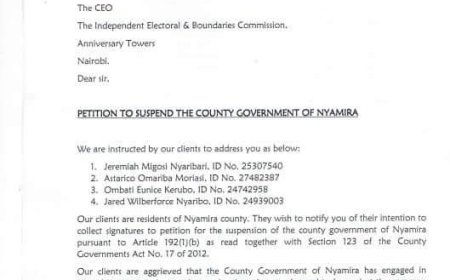 Petitioners collect signature seeking Nyamira to be dissolved